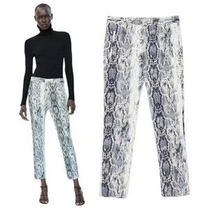 Zara Faux Snakeskin Pants Ankle Trousers Gray White Size Small